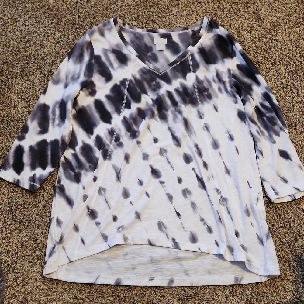 Chico's Black and White Women's Top,3/4 sleeve, Size 1
